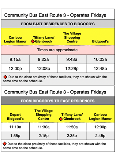 East Route 3 Schedule